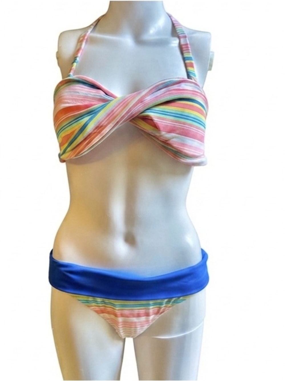 Pez D'Or Ana Bandeau Striped Maternity Bikini Top I Bottom /Size Med New WOT